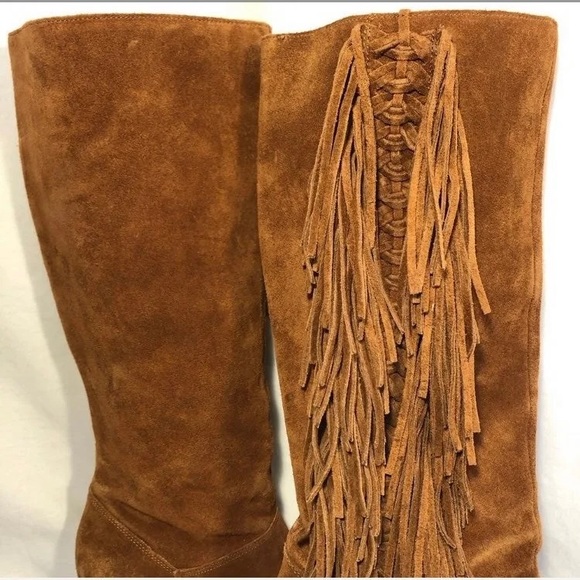 Michael Kors Suede Fringe Boots size 8.5 Chestnut - Picture 2 of 11